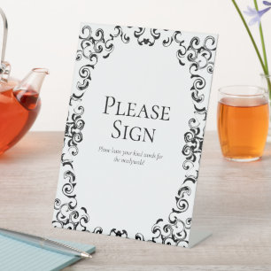 Zwart-witbruin gothisch huwelijk reclamebord met voetstuk