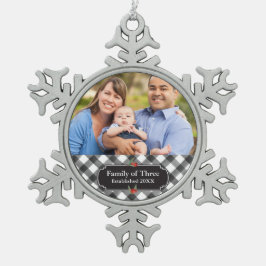 Zwart-witbuffels met persoonlijke prestaties tin sneeuwvlok ornament