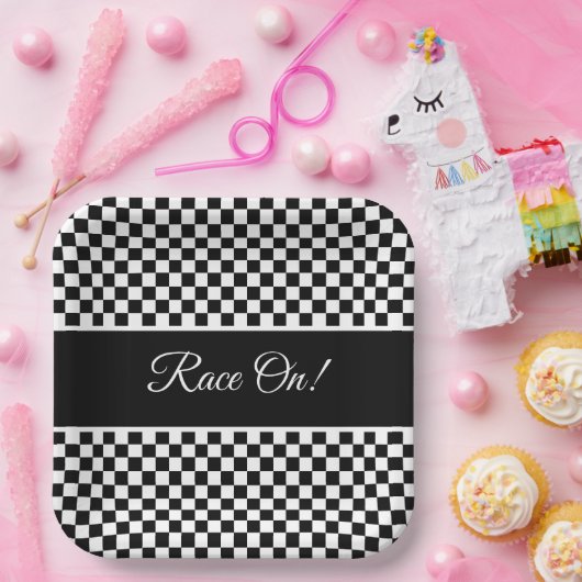 Zwart-witcheque Papieren Bordje (Feest)