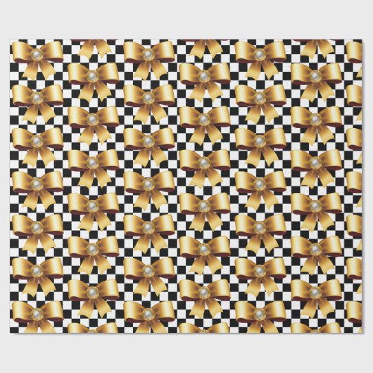 Zwart-witcheques en goudpaalbus cadeaupapier (Vlak)