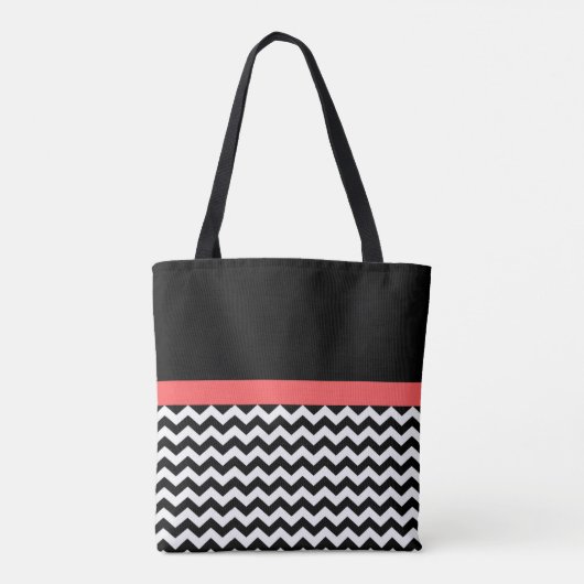 Zwart-witChevron All-Over-Print Canvas tas (Achterkant)
