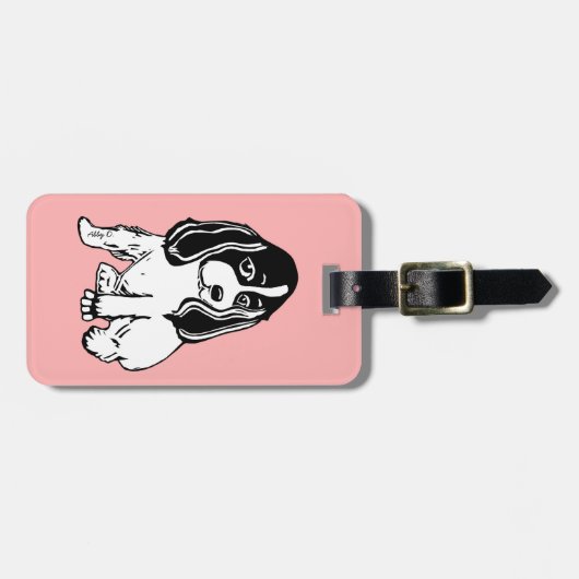 Zwart-witcoating Spaniel Roze Bagagelabel (Voorkant horizontaal)