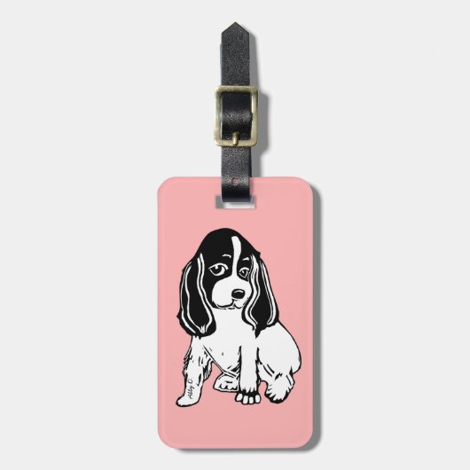 Zwart-witcoating Spaniel Roze Bagagelabel (Voorkant verticaal)