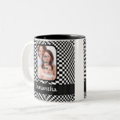 Zwart-witdambord Tweekleurige Koffiemok (Voorkant links)