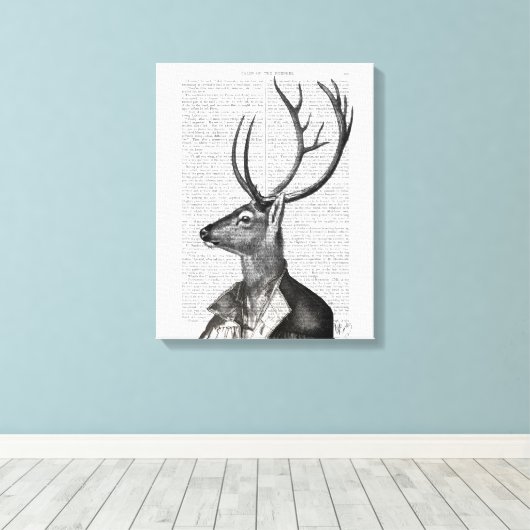 Zwart-witdeerportret Canvas Afdruk (Insitu (Houten vloer))