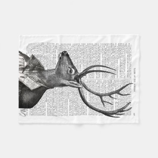 Zwart-witdeerportret Fleece Deken (Voorkant (Horizontaal))