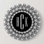 Zwart-witdiamanten afdrukken ronde button 4,0 cm (Voorkant)