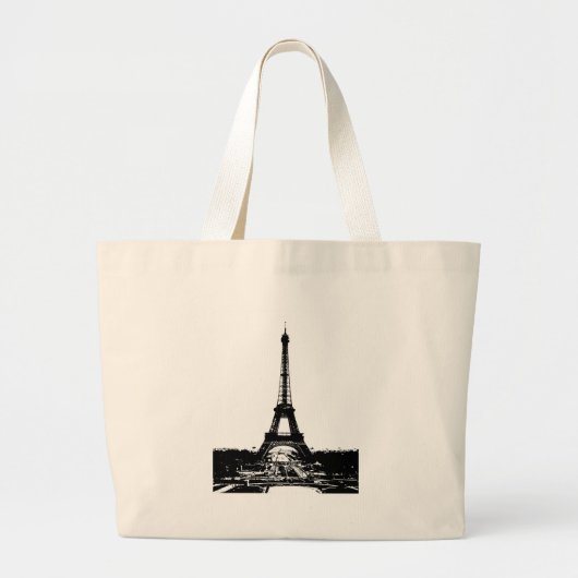 Zwart-wite Eiffeltower Grote Tote Bag (Voorkant)