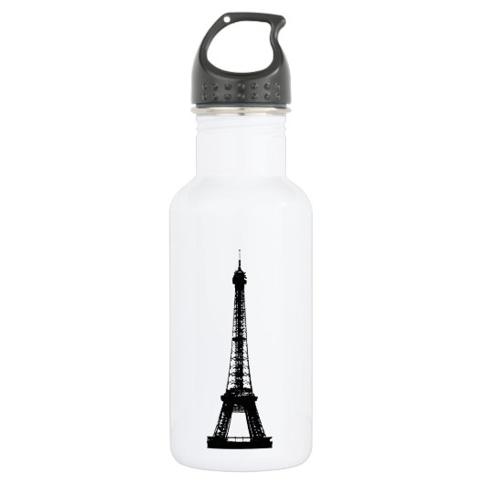 Zwart-wite Eiffeltower Waterfles (Voorkant)