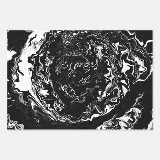 Zwart-witfluid Art Modern Abstract Inpakpapier Vel (Voorkant 3)