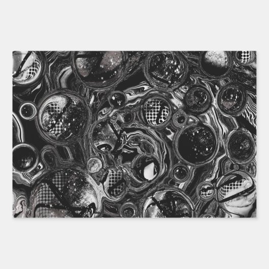 Zwart-witfluid Art Modern Abstract Inpakpapier Vel (Voorkant)