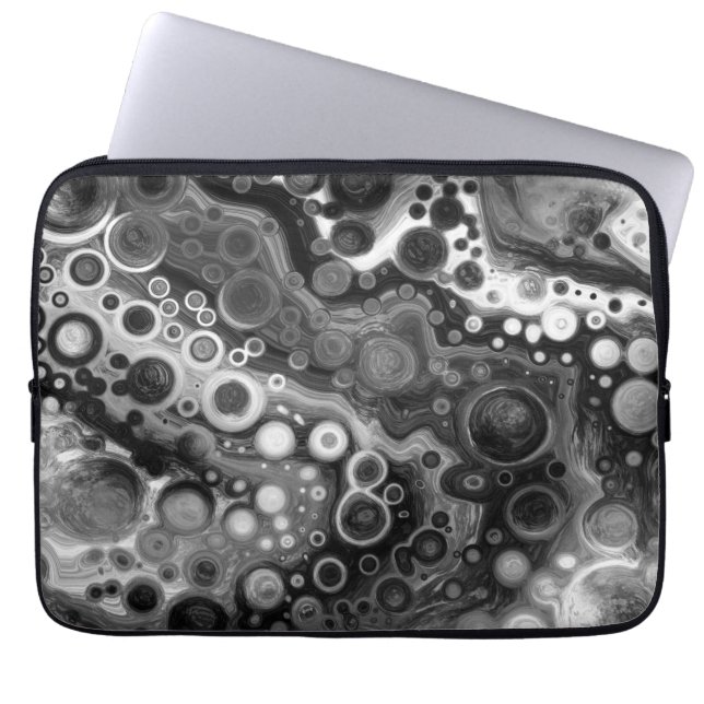 Zwart-witfluid Art Modern Abstract Laptop Sleeve (Voorkant)
