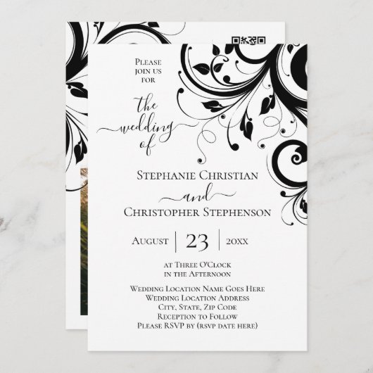 Zwart-witfoto en QR-code Kaart (Voorkant / Achterkant)