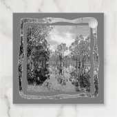 Zwart-witfoto van de rivier Murray met eucalyptusb Bedankjes Labels (Achterkant)