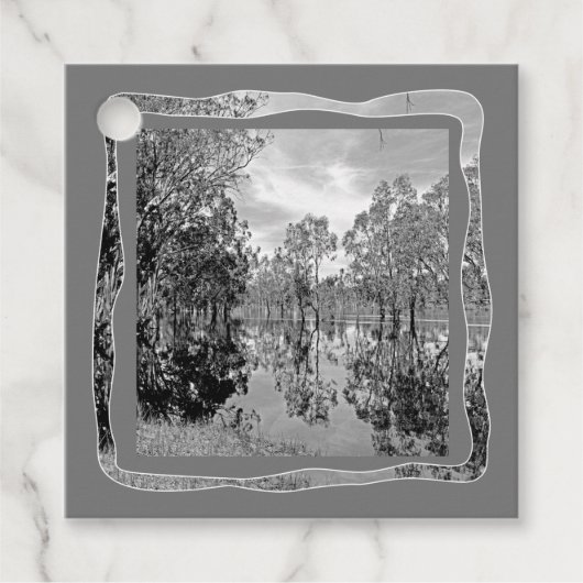 Zwart-witfoto van de rivier Murray met eucalyptusb Bedankjes Labels (Voorkant)