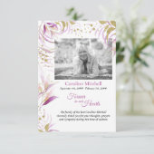 Zwart-witfoto-wit-roze roze en goudvulling bedankkaart (Staand voorkant)