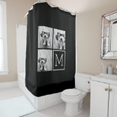 Zwart-witfotocollage met monogram douchegordijn (In situ)