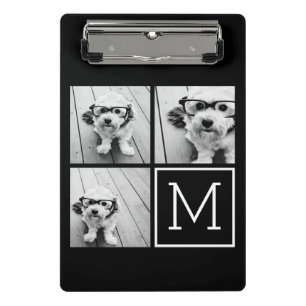 Zwart-witfotocollage met monogram mini klembord
