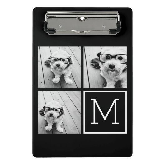 Zwart-witfotocollage met monogram mini klembord (Voorkant)