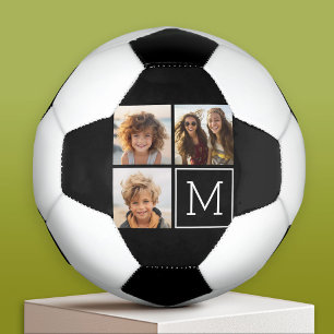Zwart-witfotocollage met monogram voetbal
