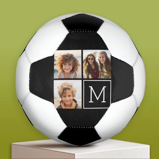Zwart-witfotocollage met monogram voetbal