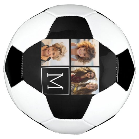 Zwart-witfotocollage met monogram voetbal (Gedraaid)