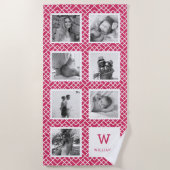 Zwart-witfotocollage | Roze monogram Strandlaken (Voorkant)