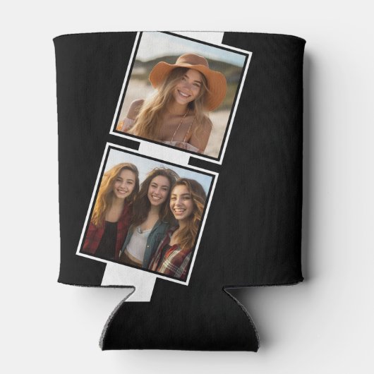 Zwart-witfotocollage vierkantjes, speciaal geperso blikjeskoeler (Achterkant)