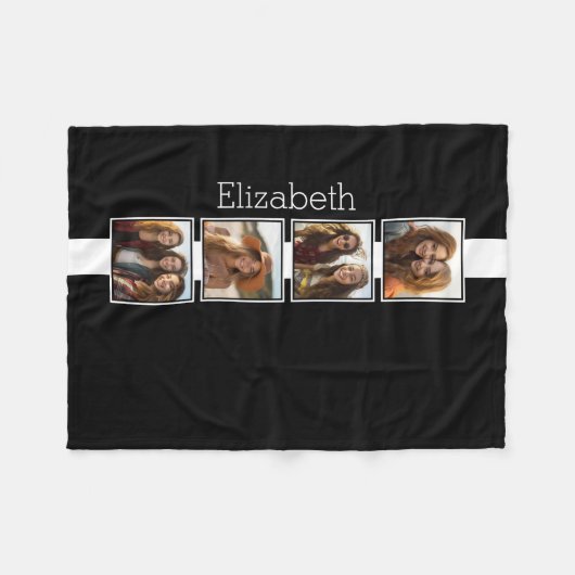 Zwart-witfotocollage vierkantjes, speciaal geperso fleece deken (Voorkant (Horizontaal))