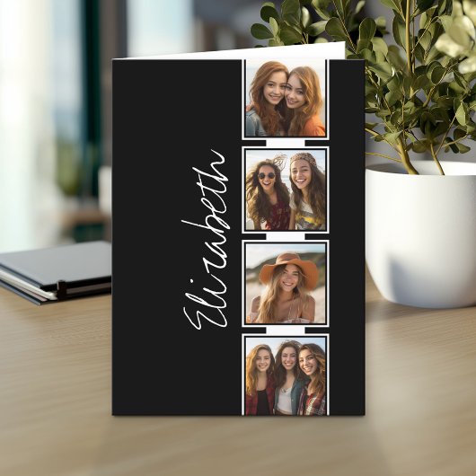 Zwart-witfotocollage vierkantjes, speciaal geperso notitiekaartje