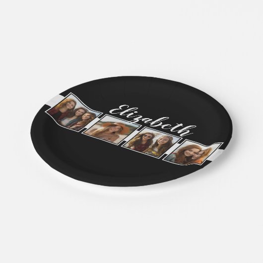 Zwart-witfotocollage vierkantjes, speciaal geperso papieren bordje (Gekanteld)