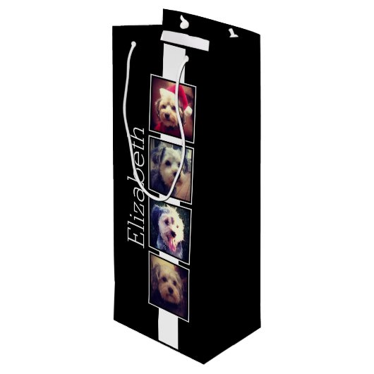 Zwart-witfotocollage vierkantjes, speciaal geperso wijn cadeautas (Achterkant Gekanteld)