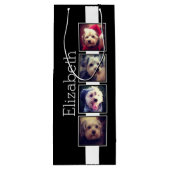 Zwart-witfotocollage vierkantjes, speciaal geperso wijn cadeautas (Achterkant)
