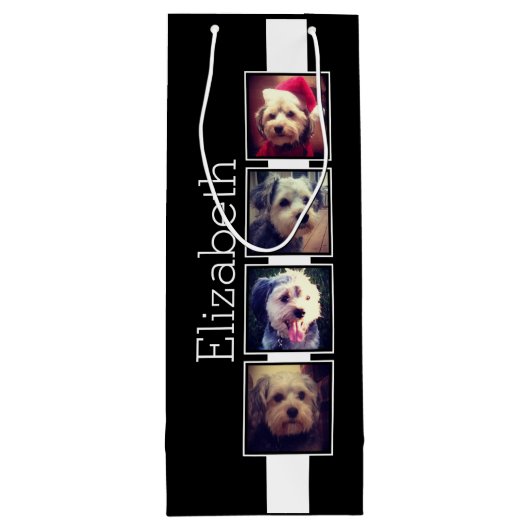 Zwart-witfotocollage vierkantjes, speciaal geperso wijn cadeautas (Achterkant)