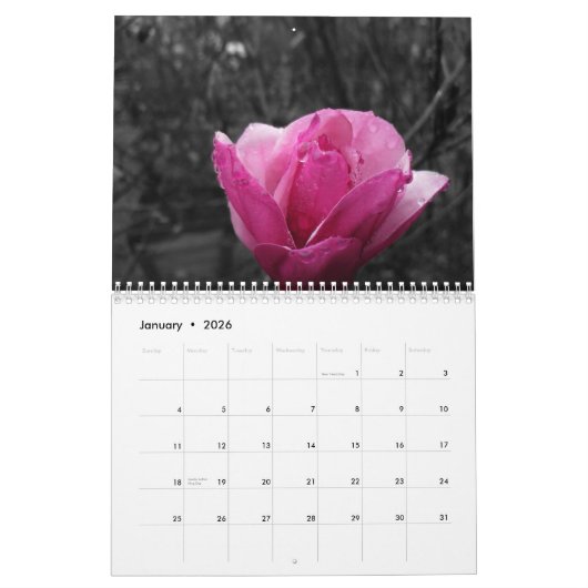 Zwart-witfotografie met kleurenaccessoires kalender (Jan 2026)