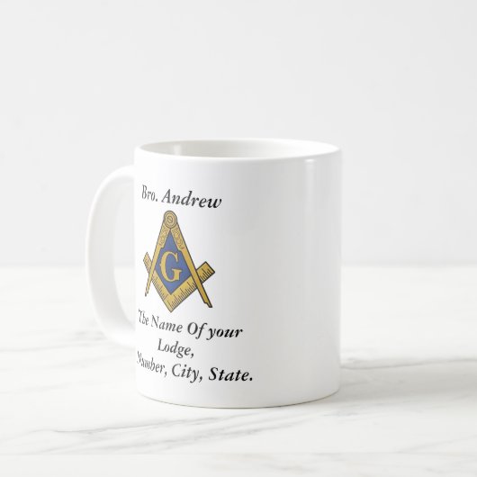 Zwart-witfreemason-kompas Koffiemok (Voorkant links)