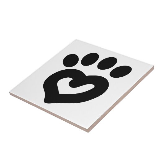 Zwart-witgedeelte — Heart Paw afdrukken Tegeltje (Zijkant)
