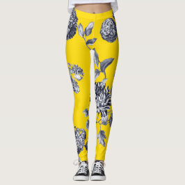 Zwart-witgele botanische Floral Leggings