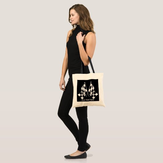 Zwart-witgerichte racevlaggen tote bag (Voorkant (model))