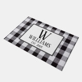 Zwart-witgingham Monogram Familienaam Jaar Deurmat (Schuin)