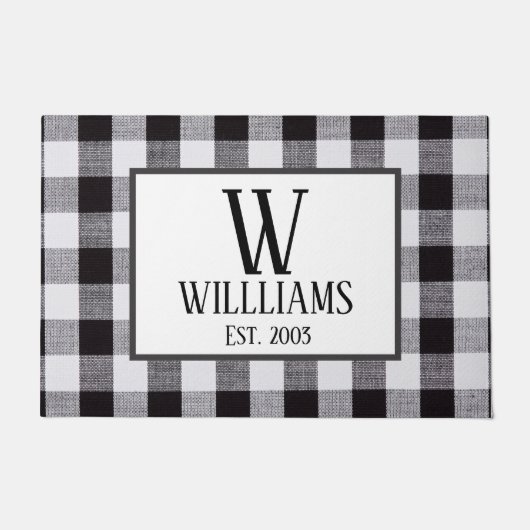 Zwart-witgingham Monogram Familienaam Jaar Deurmat (Voorkant)