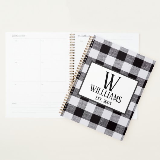 Zwart-witgingham Monogram Familienaam Jaar Planner (Display)