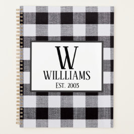 Zwart-witgingham Monogram Familienaam Jaar Planner