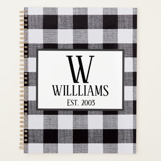 Zwart-witgingham Monogram Familienaam Jaar Planner (Voorkant)