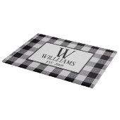 Zwart-witgingham Monogram Familienaam Jaar Snijplank (Hoek)