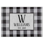 Zwart-witgingham Monogram Familienaam Jaar Snijplank (Voorkant)