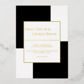Zwart-witgoedthema Modern Weddenschap Gold Folie Uitnodiging (Voorkant)