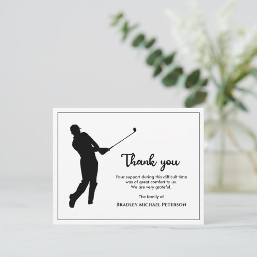 Zwart-witgolf minimalistisch gedenkteken bedankkaart (Staand voorkant)