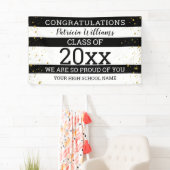 Zwart-witgoud Confetti Congrats Afstudeerder 2020 Spandoek (Insitu)