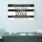 Zwart-witgoud Confetti Congrats Afstudeerder 2020 Spandoek (Beurs)